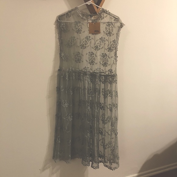 POL Dresses & Skirts - POL Sheer Lace Dress in Dusty Mint (NWT)